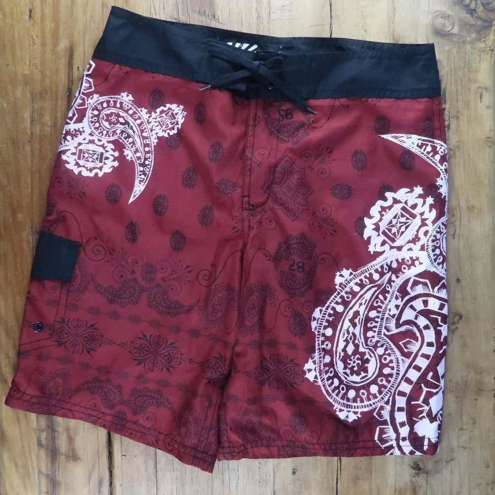 AEROPOSTALE BLACK BURGUNDY WHITE TRIBAL PAISLEY MENS BOARD SHORTS SIZE XXL